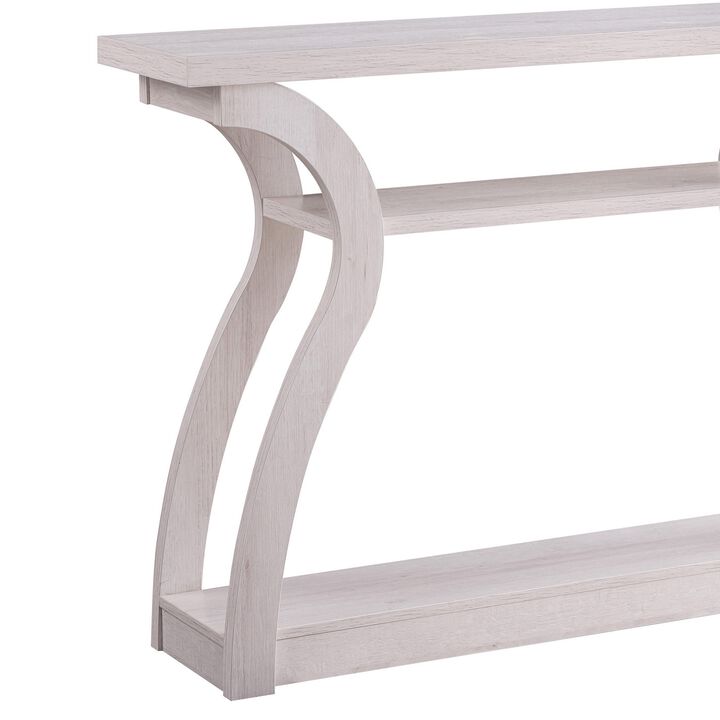Rectangular Top Wooden Frame Console Table with 2 Bottom Shelves, Off White-Benzara