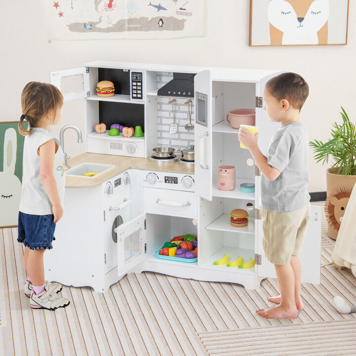 Wooden Kid's Corner Kitchen Playset with Stove for Toddlers