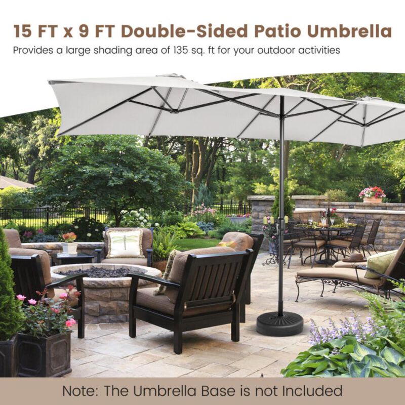 Hivvago 15 Feet Double-Sized Patio Umbrella with Crank Handle and Vented Tops