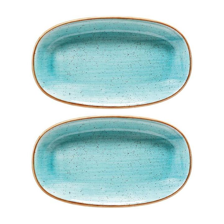 Aqua 9.5" x 5.5" x h:1.25" Oval Blue Porcelain Platter (Set of 2)