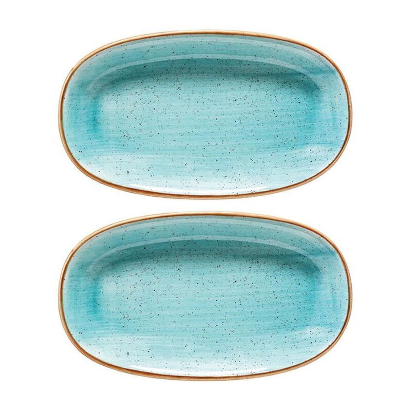 Aqua 9.5" x 5.5" x h:1.25" Oval Blue Porcelain Platter (Set of 2)