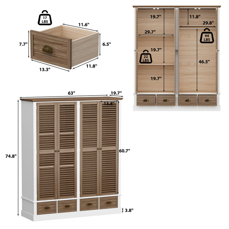 FUFU&GAGA Modern Wardrobe Armoire  with Adjustable Shelves and Spacious Drawers,(63" W x 19.7" D x 74.8"H),Brown