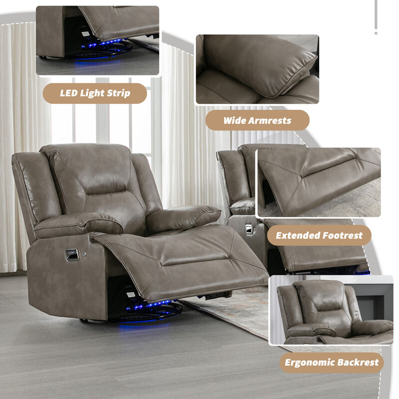 360° Swivel and Rocking Home Theater Recliner Manual Recliner Chair with a LED Light Strip for Living Room,Bedroom, Black