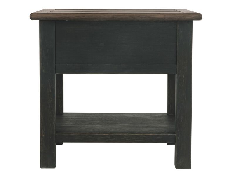 Wooden End Table with One Drawer and One Shelf, Brown and Black-Benzara