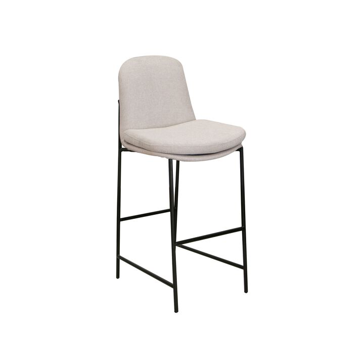 Revee Barstool Chair, Black Iron Frame, Water-Resistant Beige Polyester - Benzara
