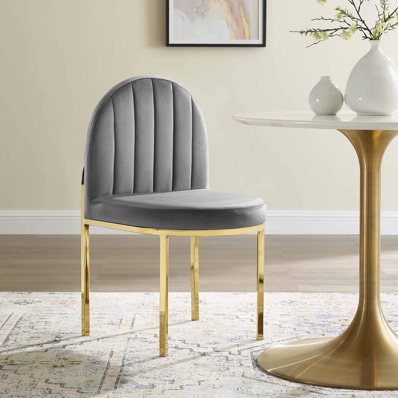 Modway Isla Channel Tufted Performance Velvet Dining Side Chair, Gold Gray