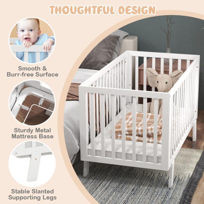Hivvago Rubber Wood Baby Crib with Adjustable Mattress Heights and Guardrails-White