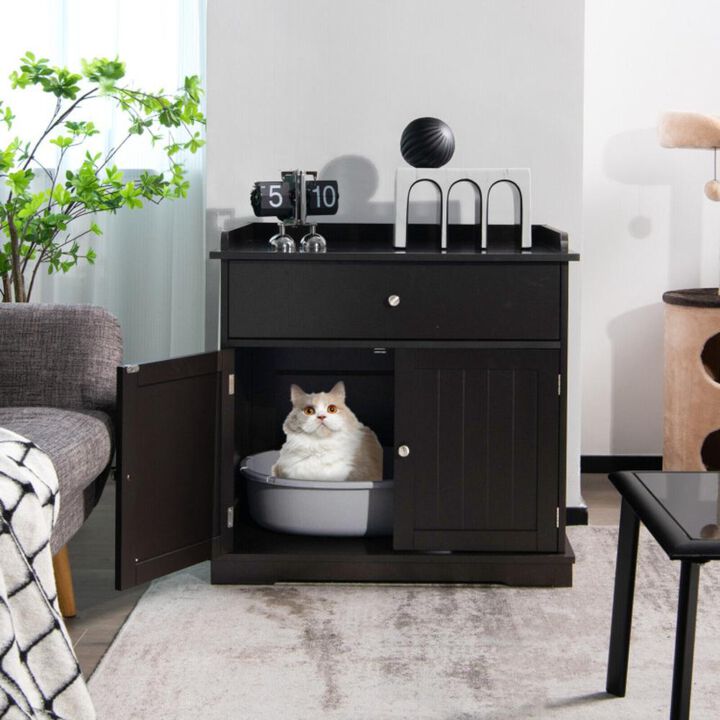 Hivvago Wooden Cat Litter Box Enclosure with Drawer Side Table Furniture