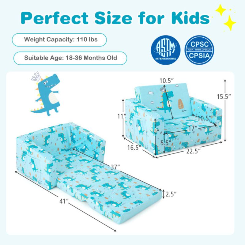 Hivvago Kids Recliner Sofa Converts to Sleeper Bed for Boys Girls-Blue