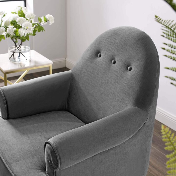 Modway Revive Mid-Century Modern Upholstered Performance Velvet Accent Lounge Arm Chair in Gray