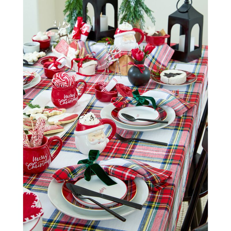 Solino Home 100% Pure Linen Table Throw 52 x 52 Inch | Stewart Plaid for Thanksgiving, Christmas