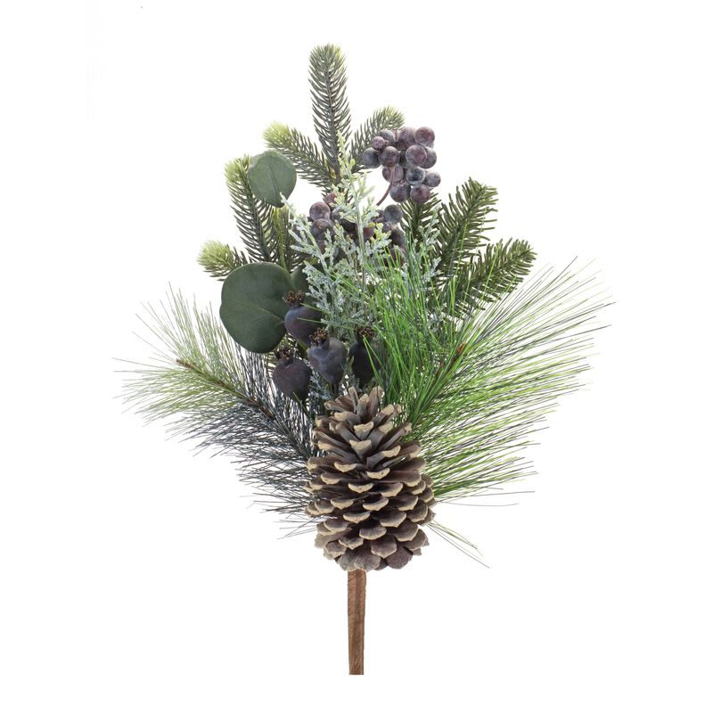 Set of 2 Pine, Berry, and Eucalyptus Picks – Polyester/PVC Christmas Decorations for Home, Table, and Winter Display