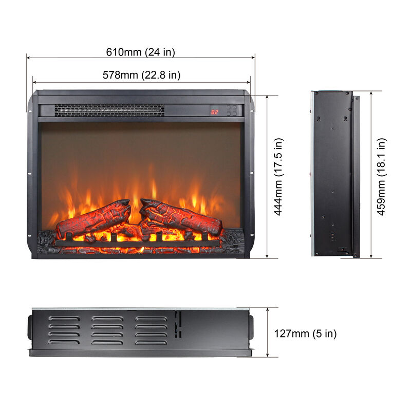 Slim Electric Fireplace Insert with Log Display and Adjustable Flame Settings