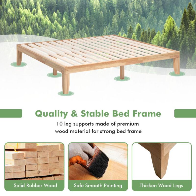 Hivvago 14 Inch King Size Rubber Wood Platform Bed Frame with Wood Slat Support