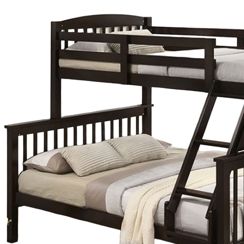 Bruke Twin/Full Size Bunk Bed with Ladder, Slatted Brown Solid Hardwood