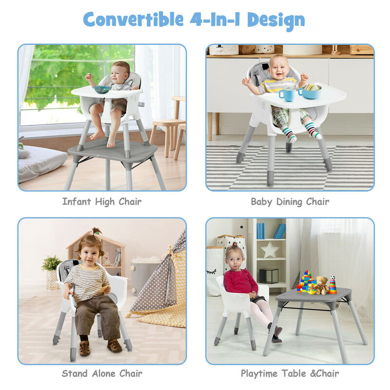 4-in-1 Baby Convertible Toddler Table Chair Set with PU Cushion
