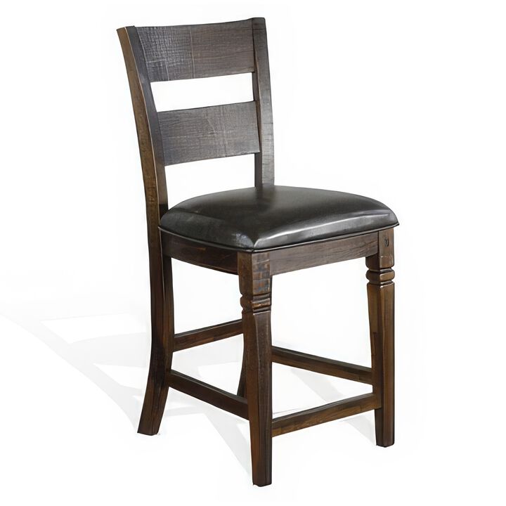 Flint Counter Stool Chair, Ladderback, Black, Dark Brown Mahogany Wood - Benzara