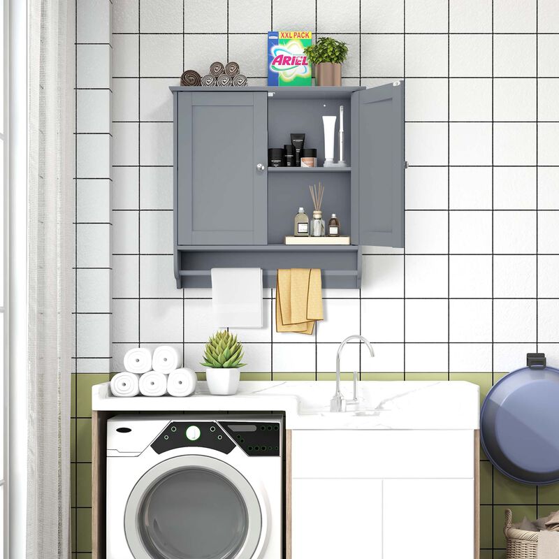 Costway Wall Mounted Bathroom Medicine Cabinet Storage Cupboard with Towel Bar Grey