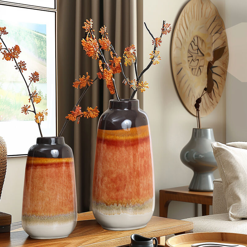 LuxenHome Earth Tones Round Stoneware Vase