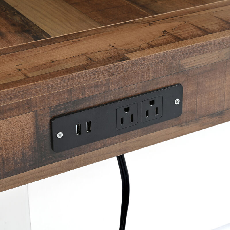 Merax Farmhouse Coffee Table with 2 USB Ports and LED Light