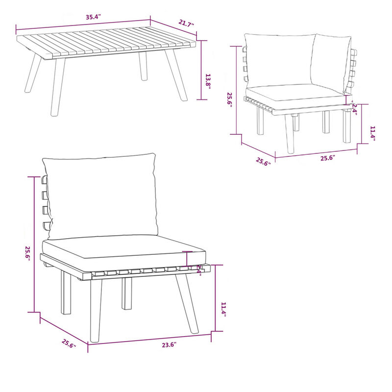Roma 8pc Modular Outdoor Sofa and Table Set, Solid Acacia Wood, Gray - Benzara