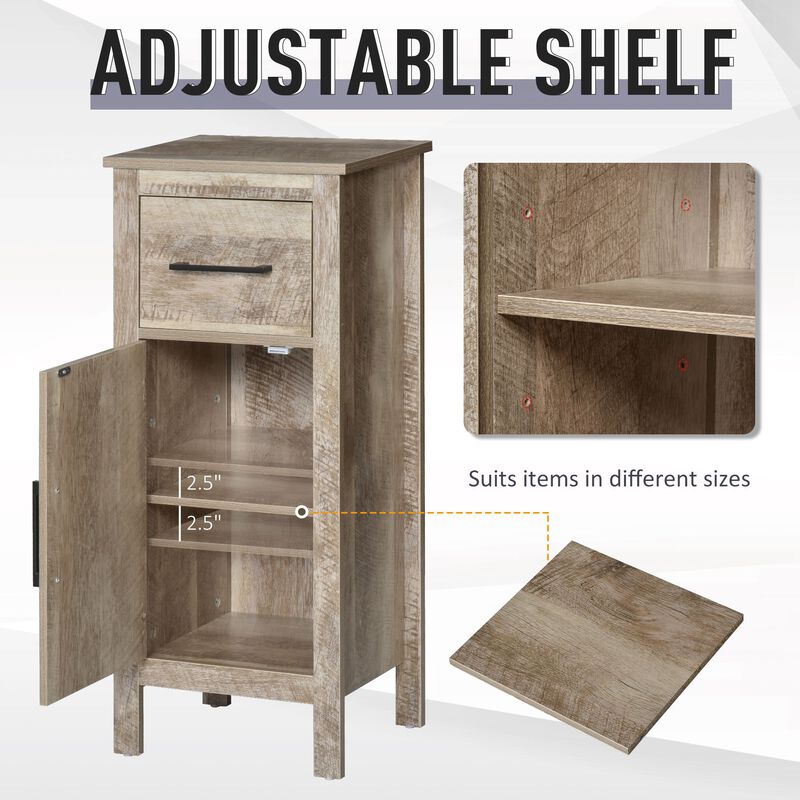 Freestanding Compact Bathroom Storage Organizer w/Shelves and Pull-Out Drawer