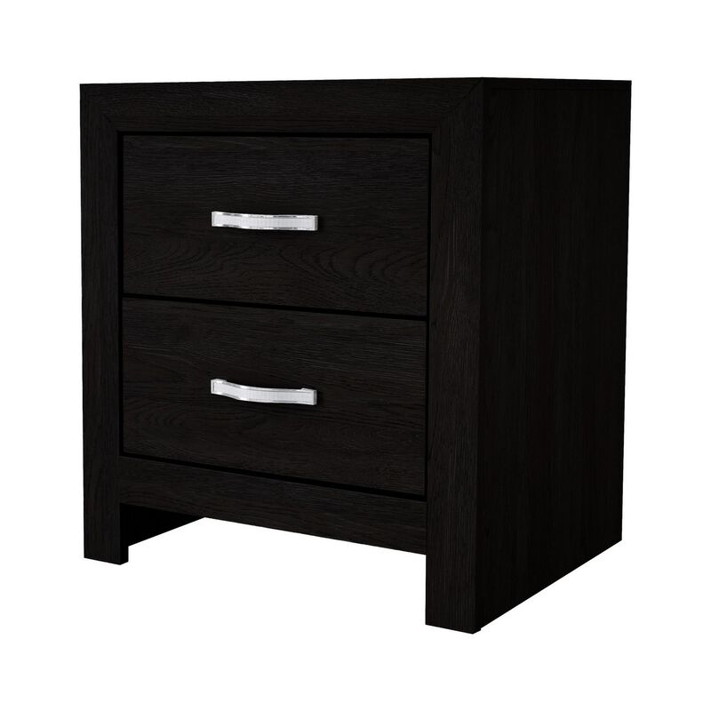 Ancy 24 Inch 2 Drawer Nightstand, Faux Diamond Inlay Handles, Modern Black - Benzara