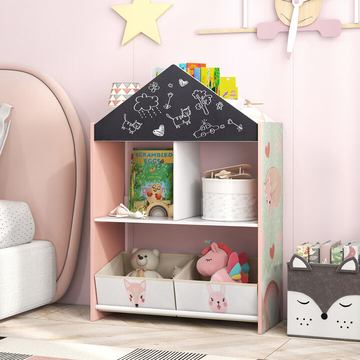 Playhouse Kids Bookshelf with Chalkboard and Whiteboard for 3-6 Years