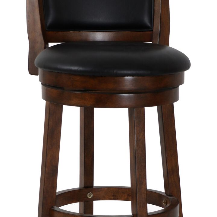 Curved Swivel Barstool with Leatherette Padded Seating, Brown and Black-Benzara