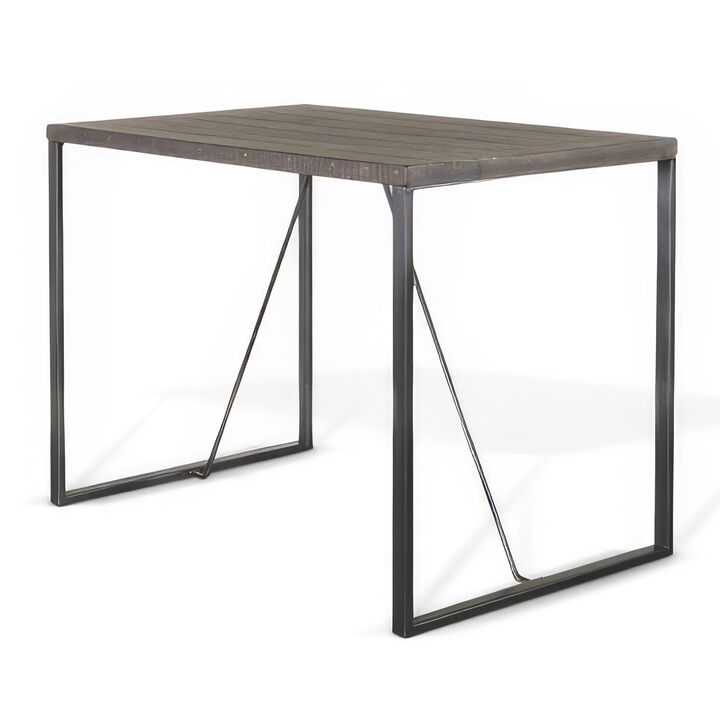Zayle Counter Height Table, Dark Brown Mahogany Wood, Metal, 47 Inch - Benzara