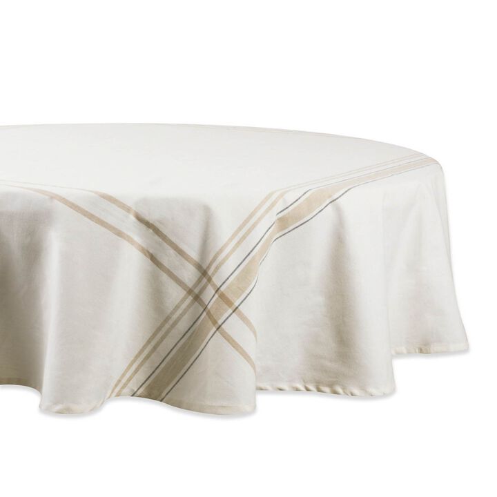 White French Striped Chambray Round Tablecloth 70"