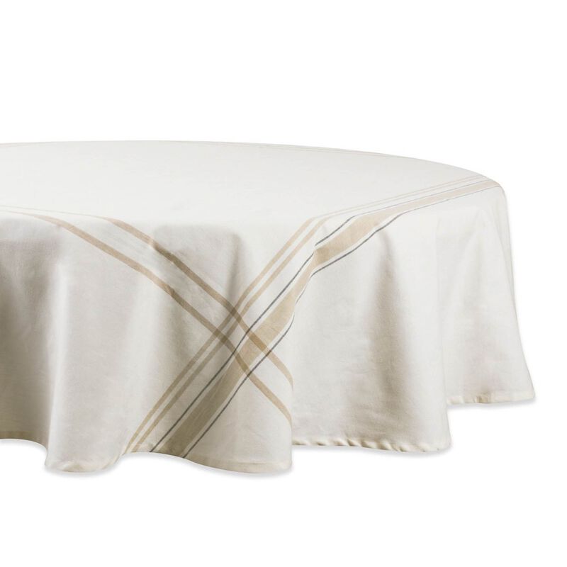 White French Striped Chambray Round Tablecloth 70"