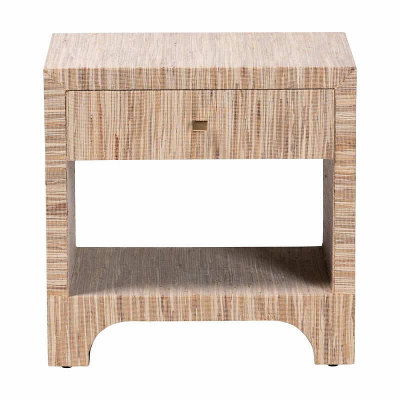 bali & pari Julia Bohemian Woven Natural Grasscloth 1 Drawer Nightstand