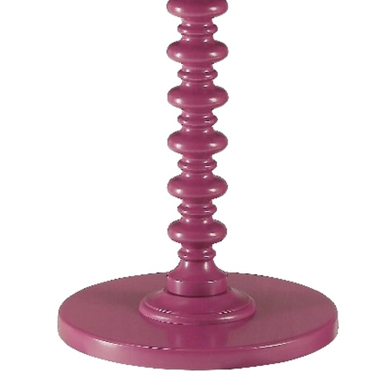 Toni Round Accent Table with Turned Pedestal Base, 22 Inch Purple Wood - Benzara