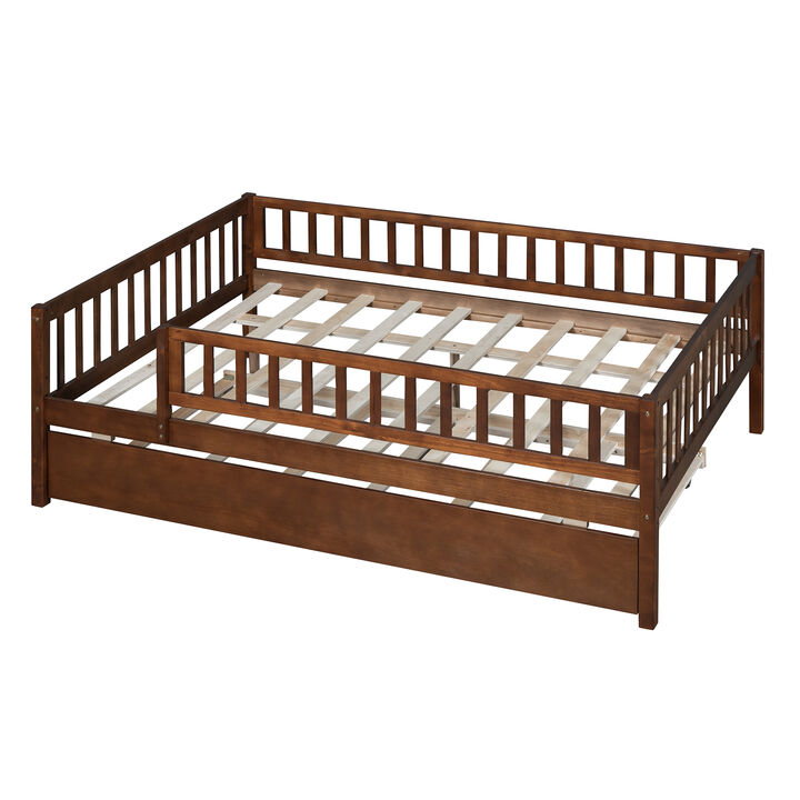Merax Wood Daybed with Trundle and Fence Guardrails