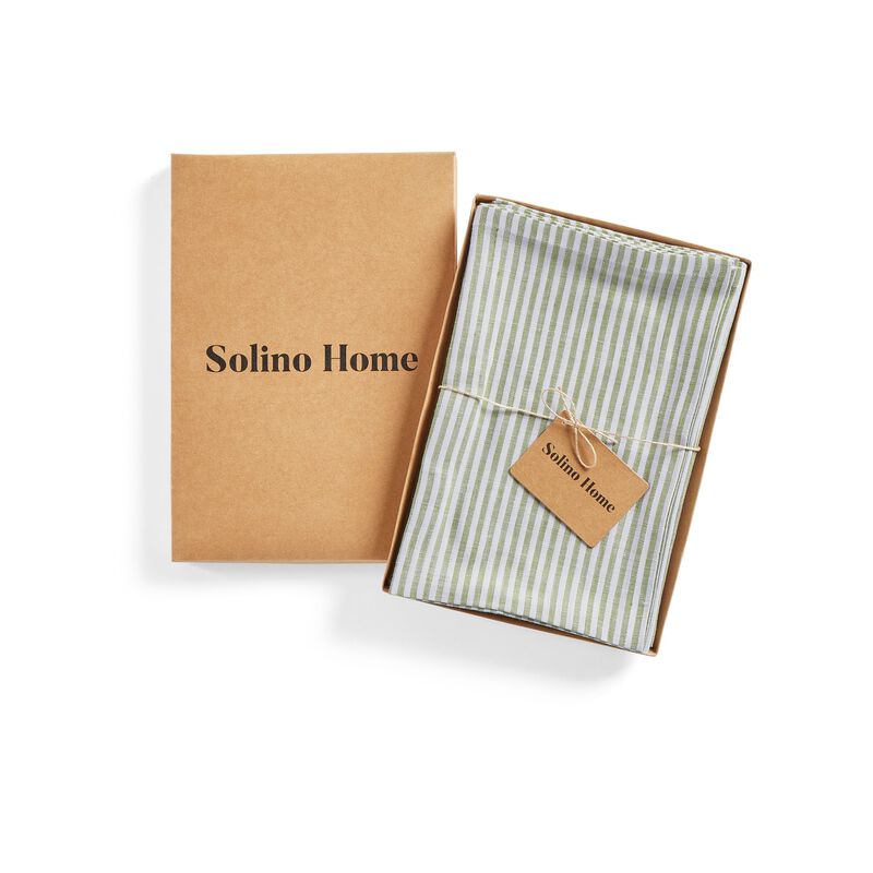 Solino Home 100% Pure Linen Cloth Napkins 20 x 20 Inch Set of 4 Dinner Napkins | Narrow Stripe