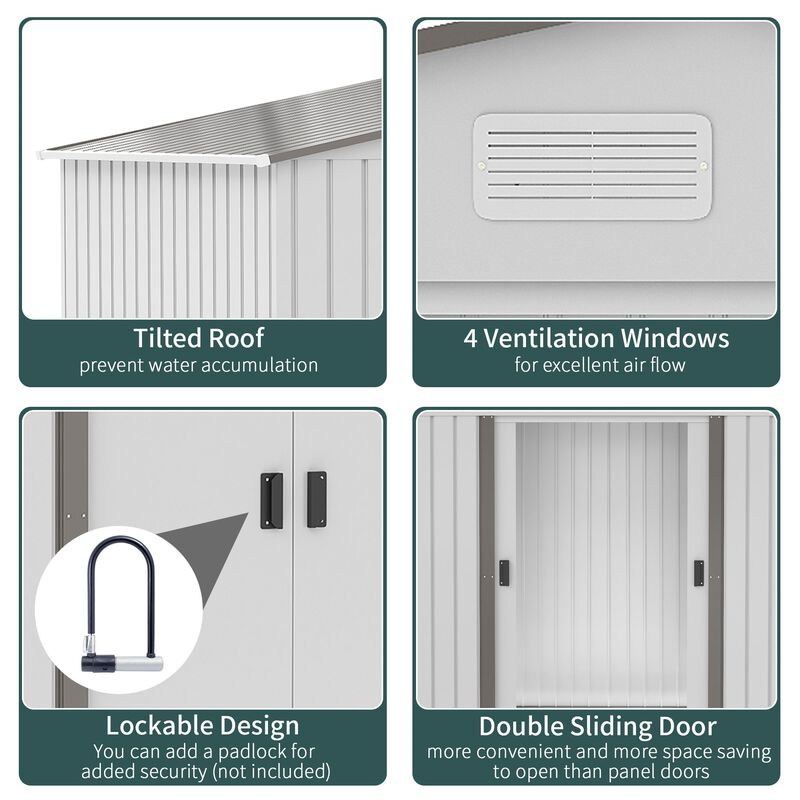 Silver Garden Storage: 9'x6' Metal Shed with Sliding Doors