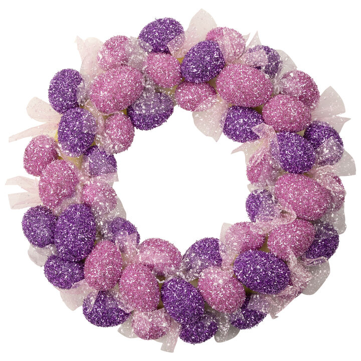 Glittered Pink and Purple Easter Egg Wreath  20-Inch  Unlit