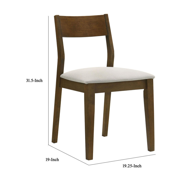 Montena Dining Chair Set of 2, White Fabric Seat, Dark Brown Wood - Benzara