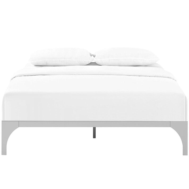 Hivvago King size Modern Metal Platform Bed Frame in Silver Finish with Wood Slats