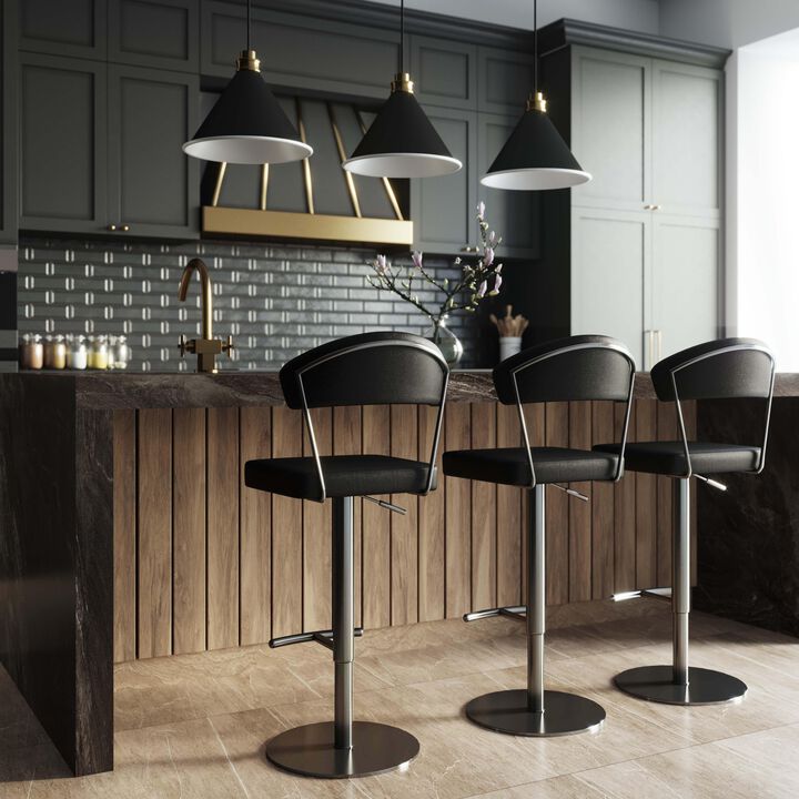 Cosmo Black Performance Vegan Leather and Stainless Steel Barstool