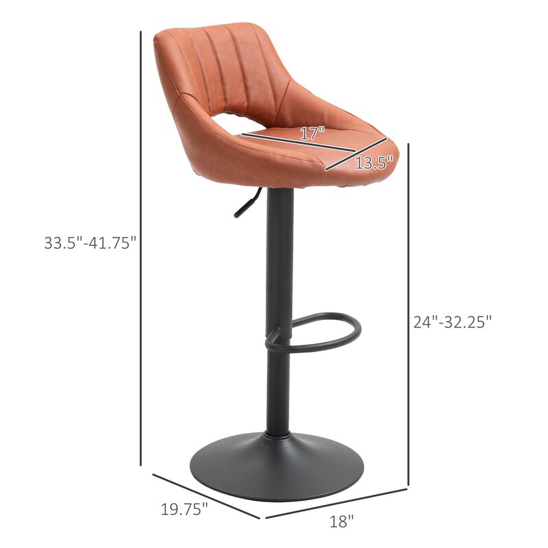 Brown Modern Seating: Set of 2 Swivel Bar Stools with Adjustable Height