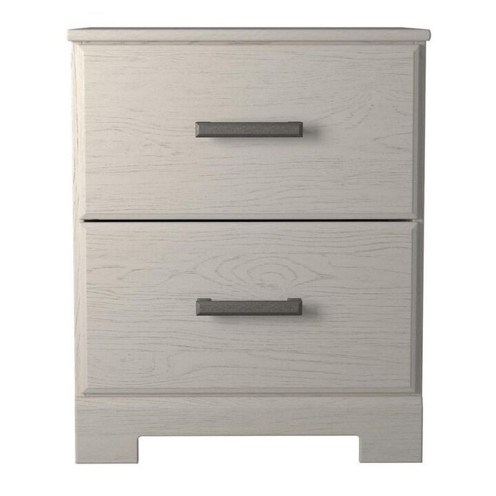 24 Inch Modern Rustic Composite Wood Nightstand, 2 Drawers, Oak White-Benzara