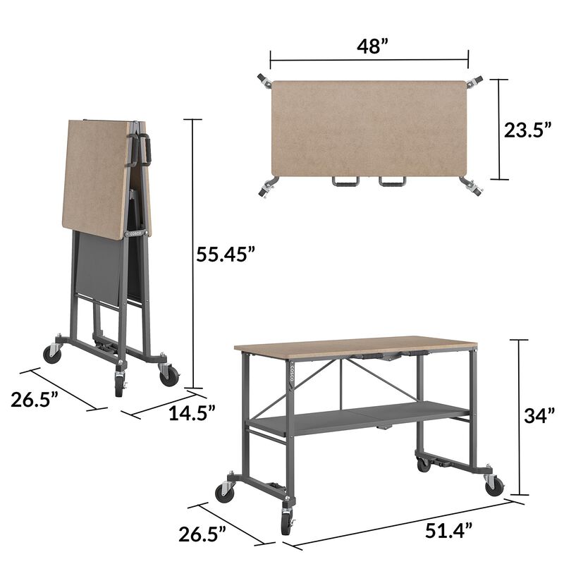 SmartFold Portable Steel Workbench / Folding Utility Table, Steel Gray