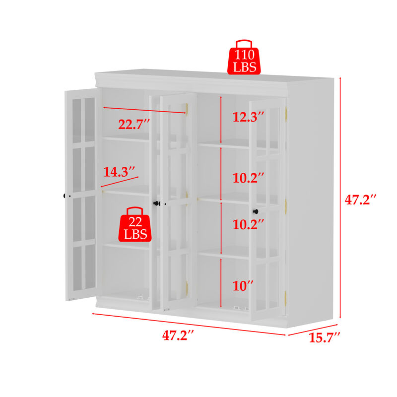 FUFU&GAGA Glass Door Shoe Cabinet with Adjustable Shelves (47.2" W x 47.2" H x 15.7" D),White