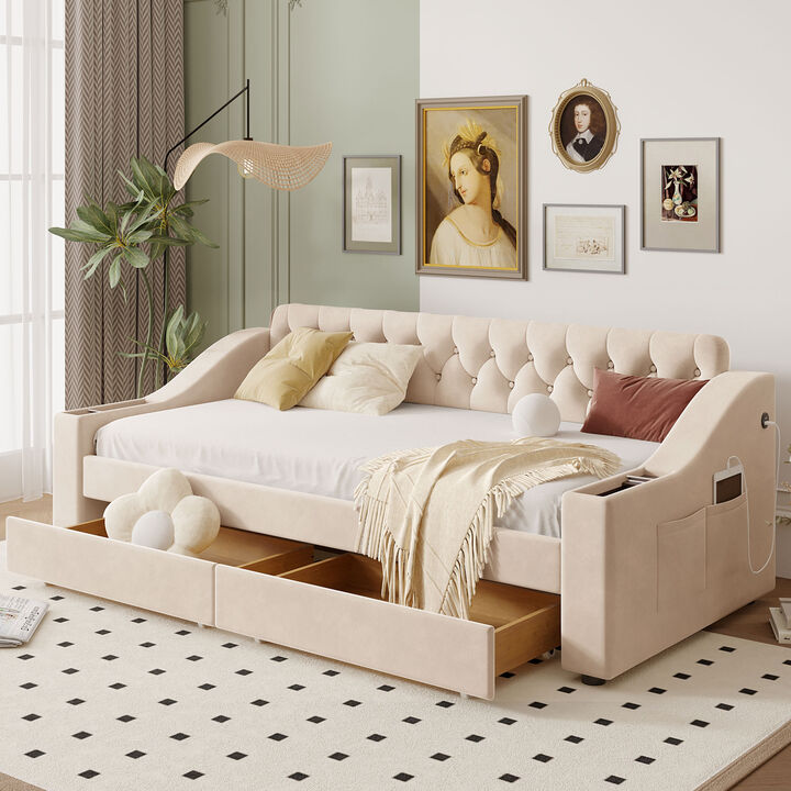 Merax Modern Daybed with Storage Armrests