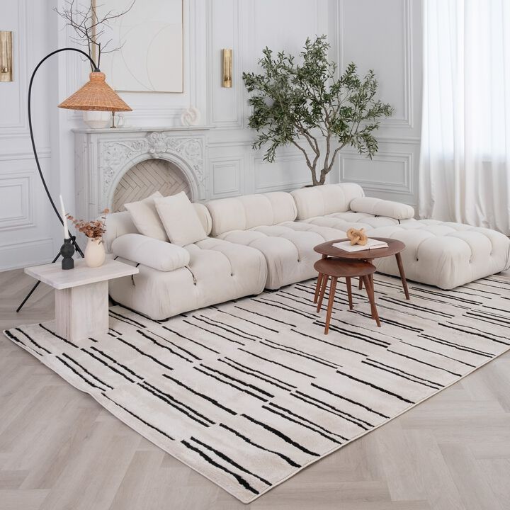 Domus Abstract Modern Cream Black Indoor Area Rug
