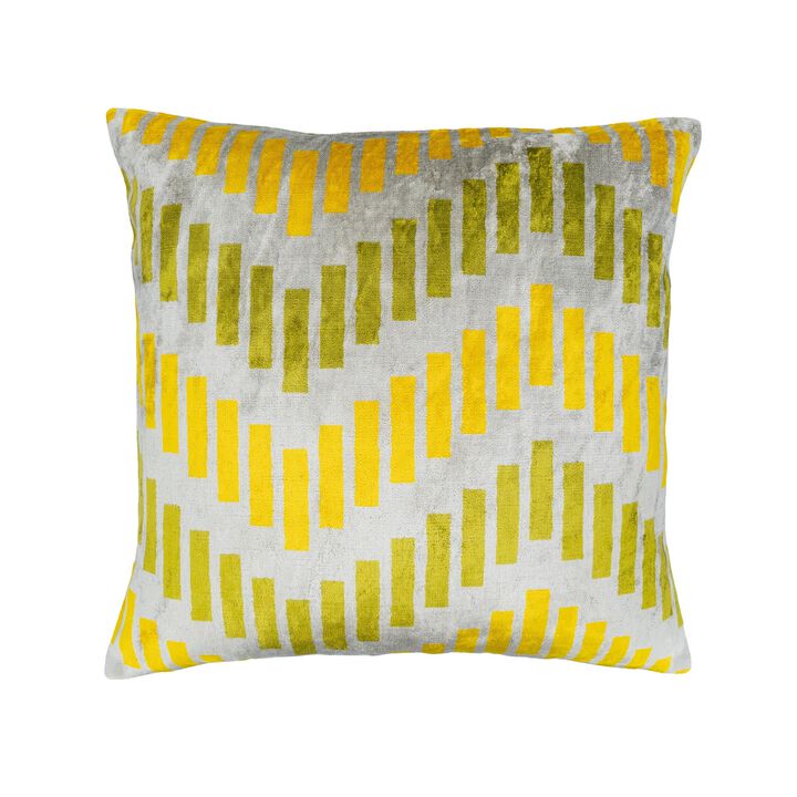 Green Jackpot Silk Velvet Ikat Pillow, 20" X 20"