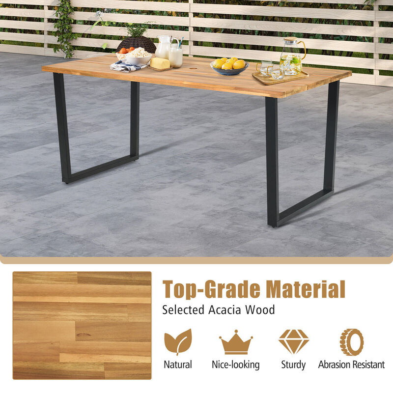 6-Person Acacia Wood Outdoor Dining Table with 2 Inch Umbrella Hole