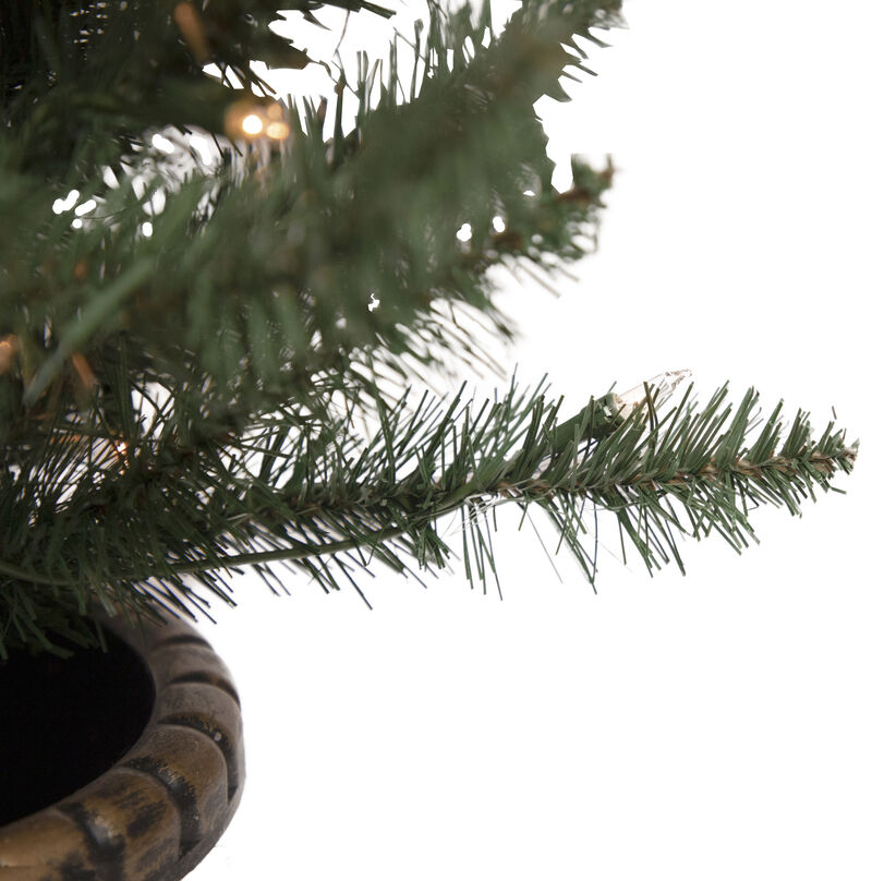 Set of 2 Pre-Lit Potted Porch Pine Topiary Slim Artificial Christmas Trees 4' - Clear Lights